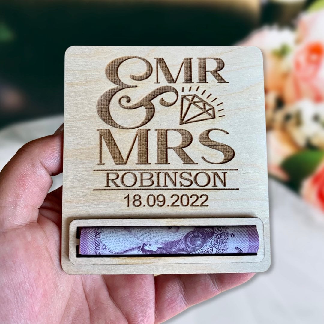 Personalised Wedding Money Holder: Engraved Wooden Gift Wallet