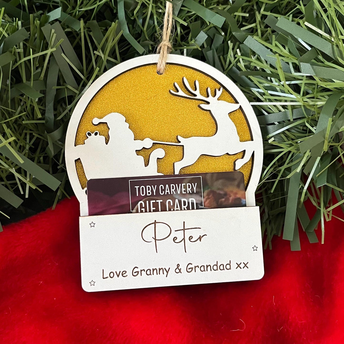 Gift Card Holder, Christmas Tree Ornament, Voucher Holder, Xmas Money Envelope, Wooden Personalised