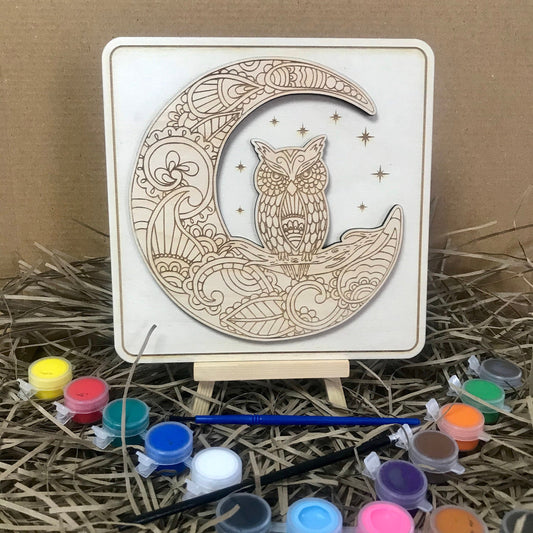 DIY Owl Mandala Paint Kit: Wooden Craft Kit for Adults