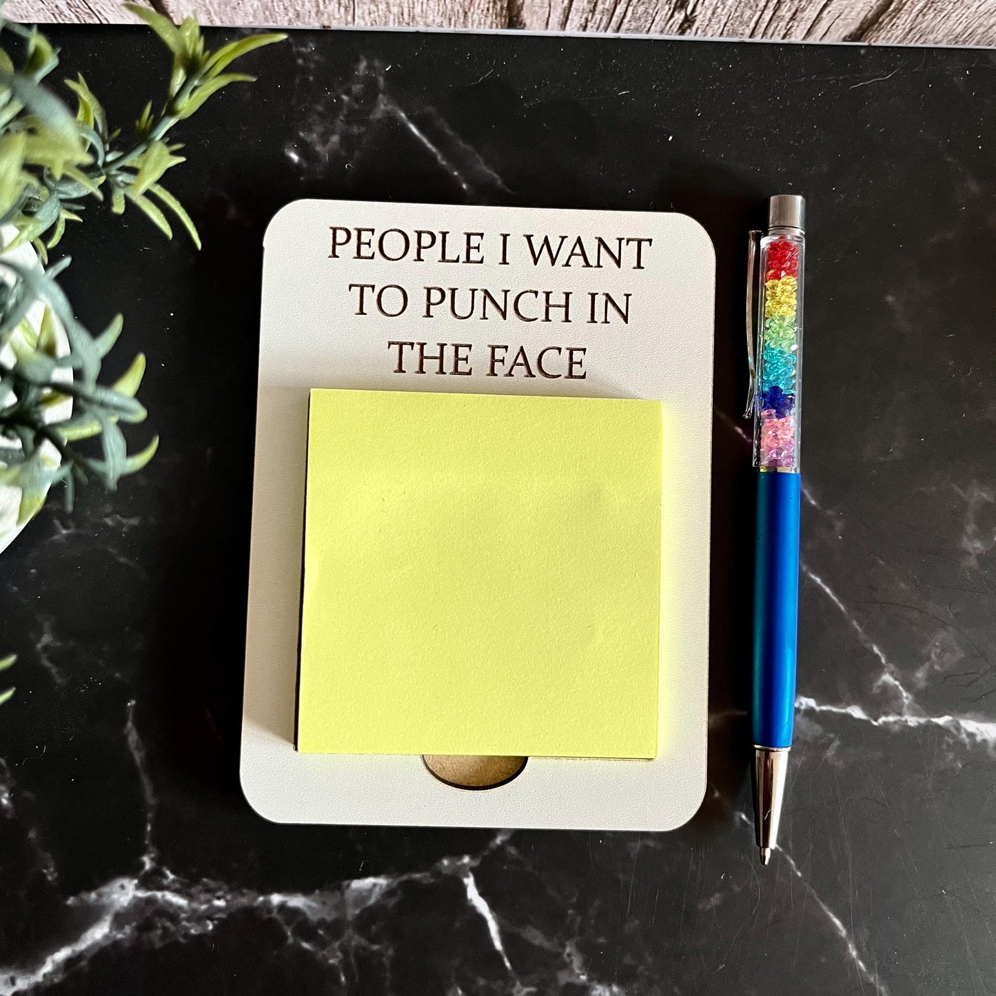 Funny Sarcastic Note Pad,  Post-It Note Holder: Engraved Desk Organizer