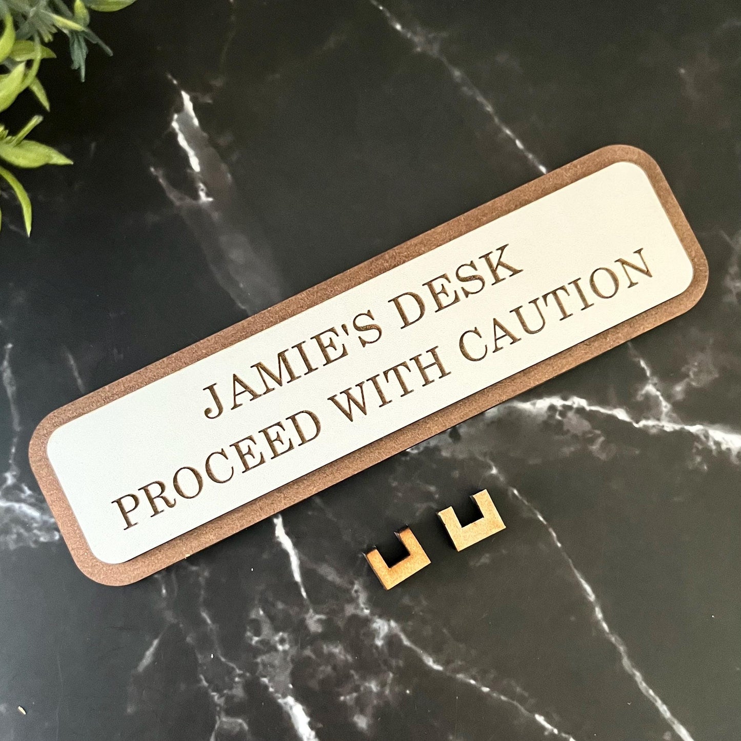 Personalised Proceed With Caution, Funny Wooden Desk Sign, Wooden Plaque, Office Joke Gift