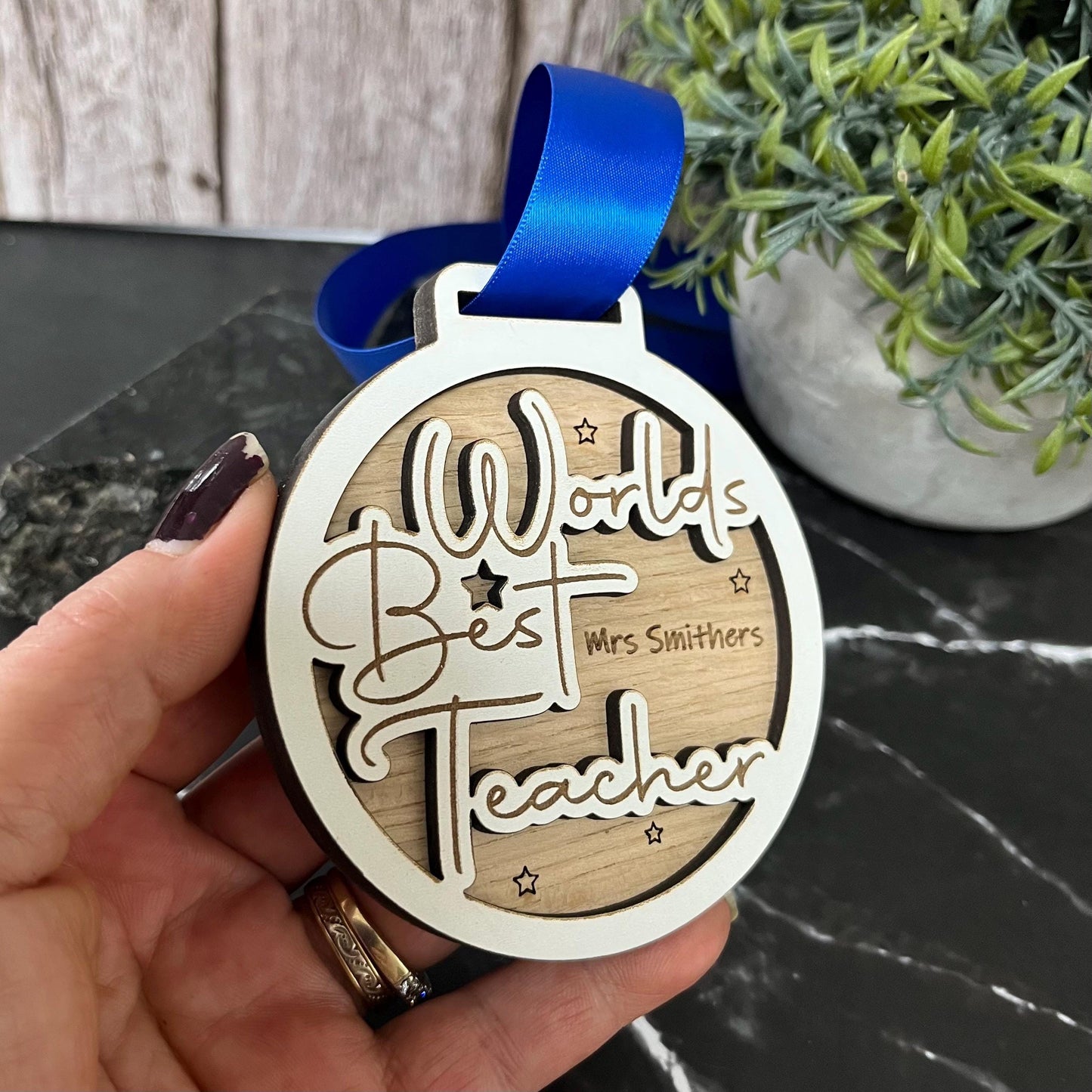 Worlds Best Teacher Wooden Medal, Award, Trophy Appreciation Medal