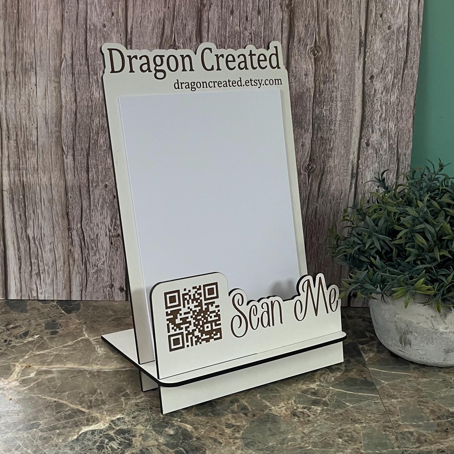 Custom QR Code Business A5 Leaflet Holder: Engraved Wooden Display, Craft Fair, Desk