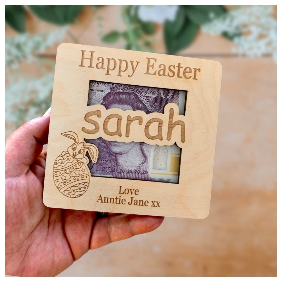 Personalised Easter Money Holder: Engraved Wooden Gift Envelope