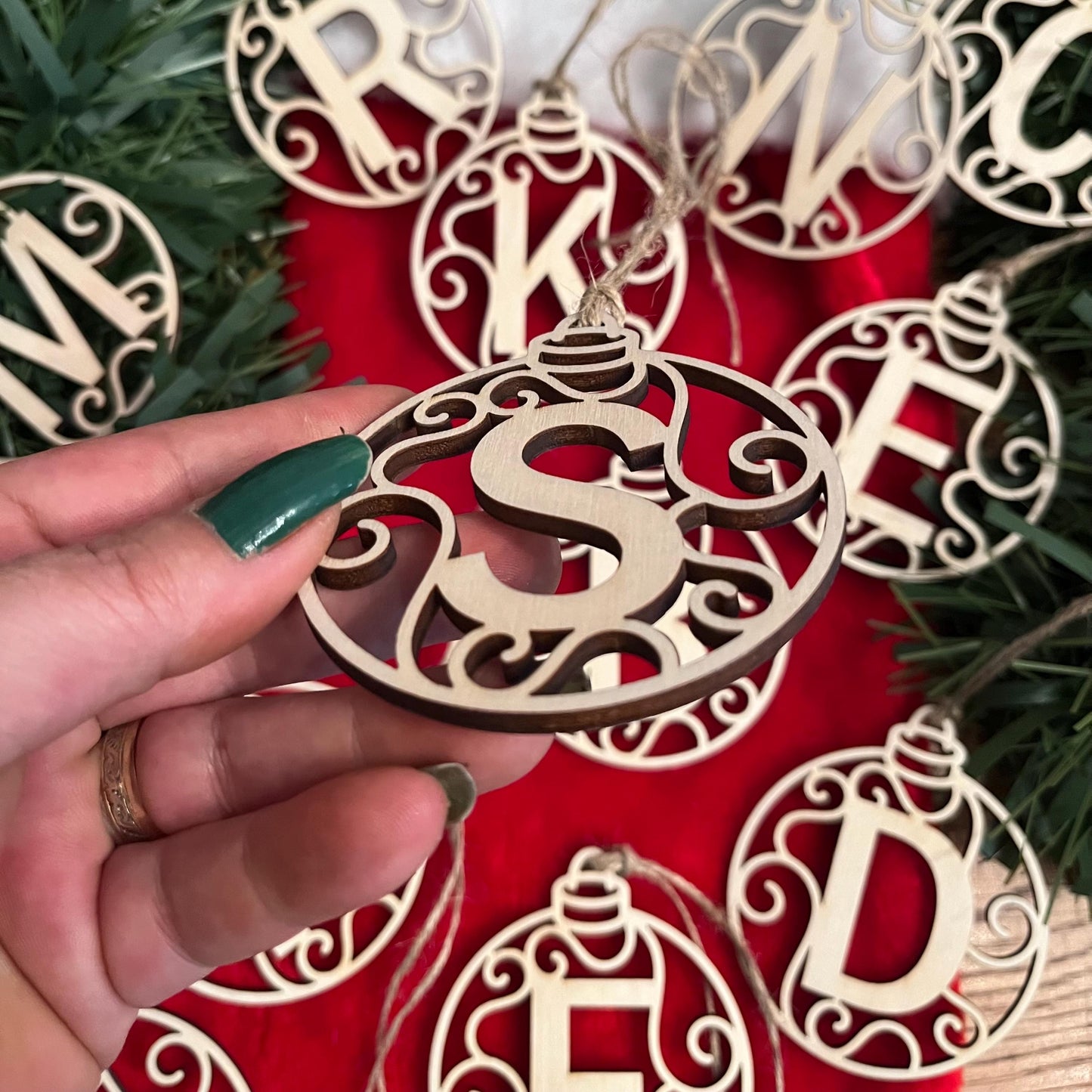 Personalised Initial Bauble: Laser Engraved Birch Wood Ornament, Christmas Decoration