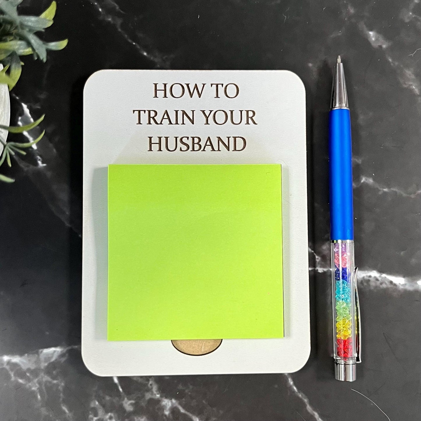 Funny Engraved Post-It Note Holder: Sarcastic Desk Organizer, How To Train Your Husband