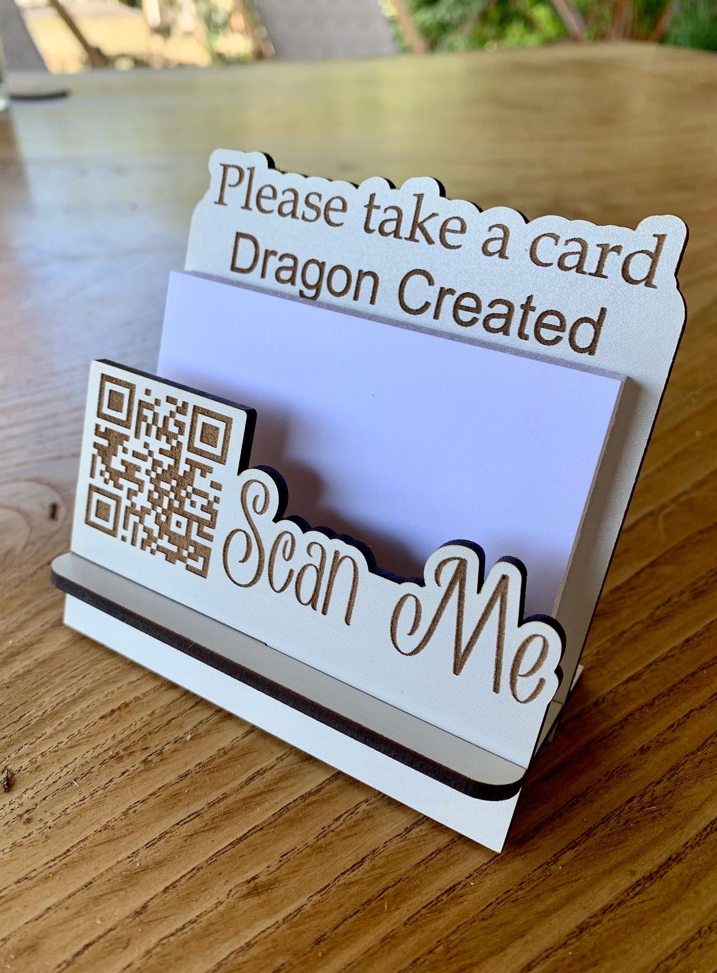 Custom QR Code Business Card Holder: Engraved Wooden Display, Craft Fair, Desk