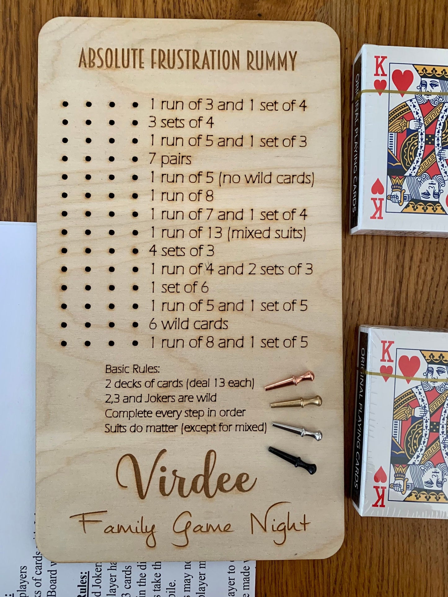 Personalised Absolute Frustration Rummy Game: Engraved Wooden Board