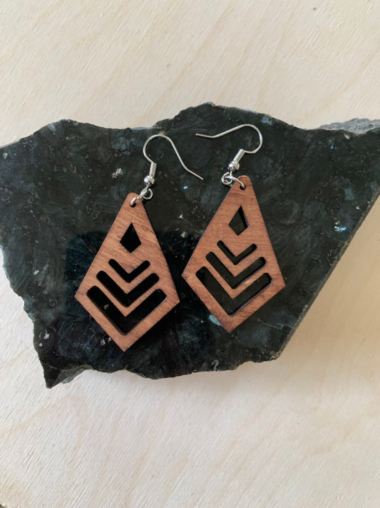 Geometric Wooden Dangle Earrings: Lightweight Birch Wood, Stainless Steel