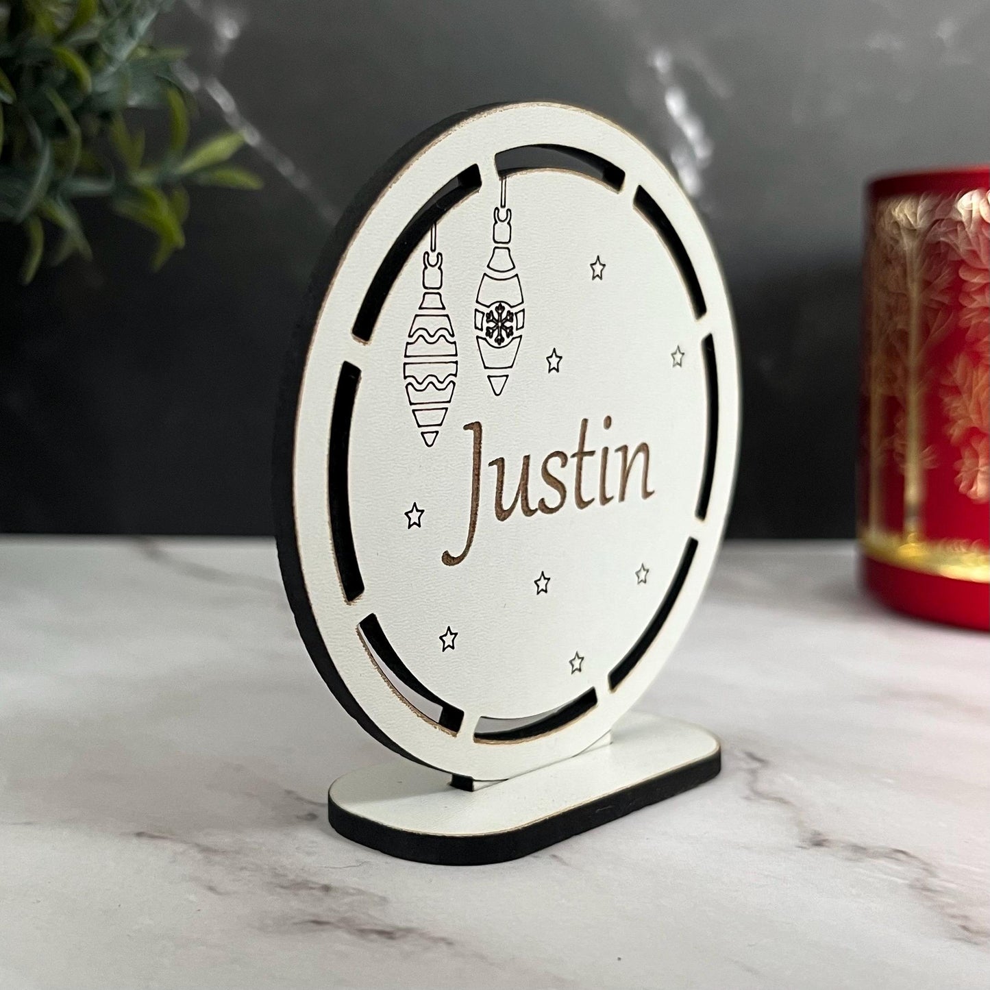 Personalised Christmas Table Place Settings, Chocolate Lindor Holder, Place Card: Laser Engraved Wooden Table Decoration