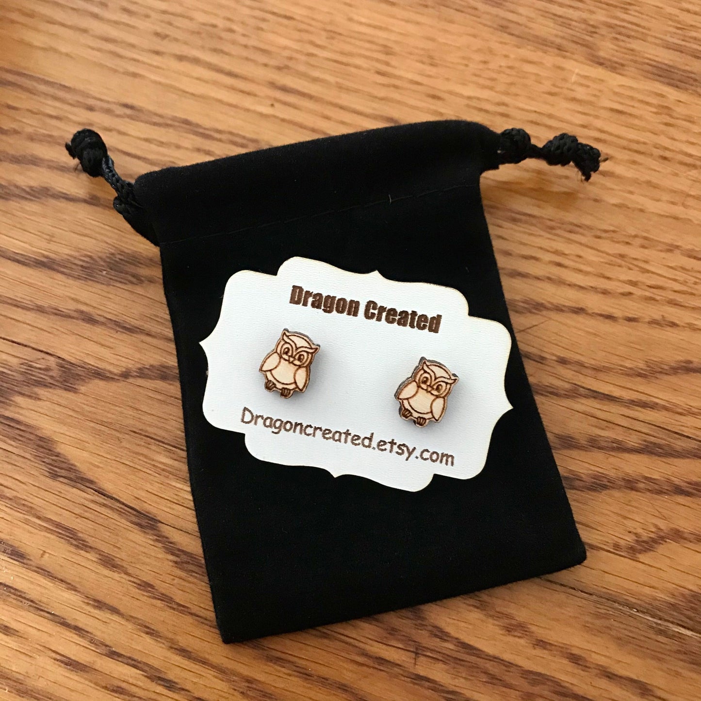 Wooden Engraved Owl Stud Earrings: Birch Wood, Hypoallergenic