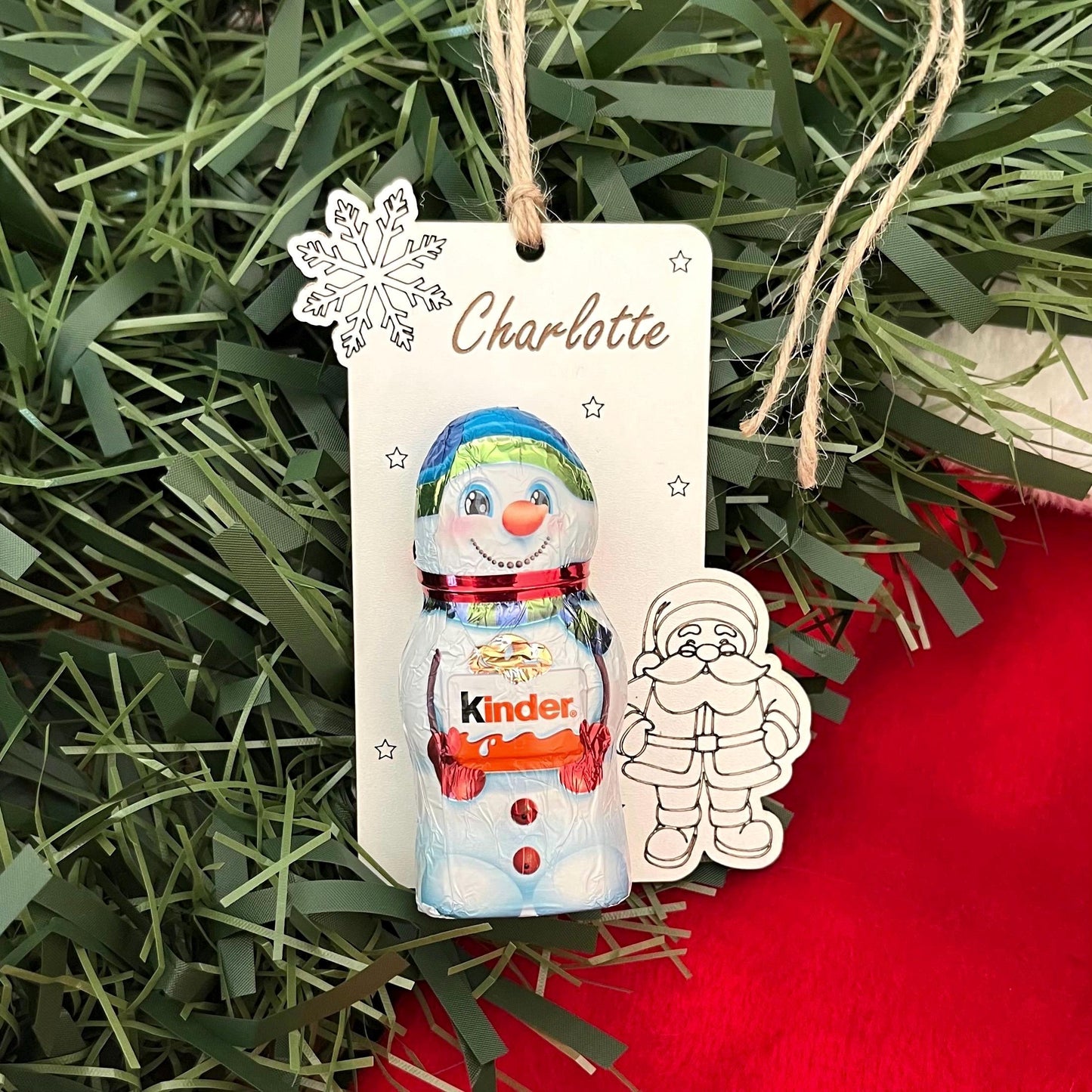 Christmas Tree Ornament, Kinder Snowman Chocolate Holder, Personalised Bauble