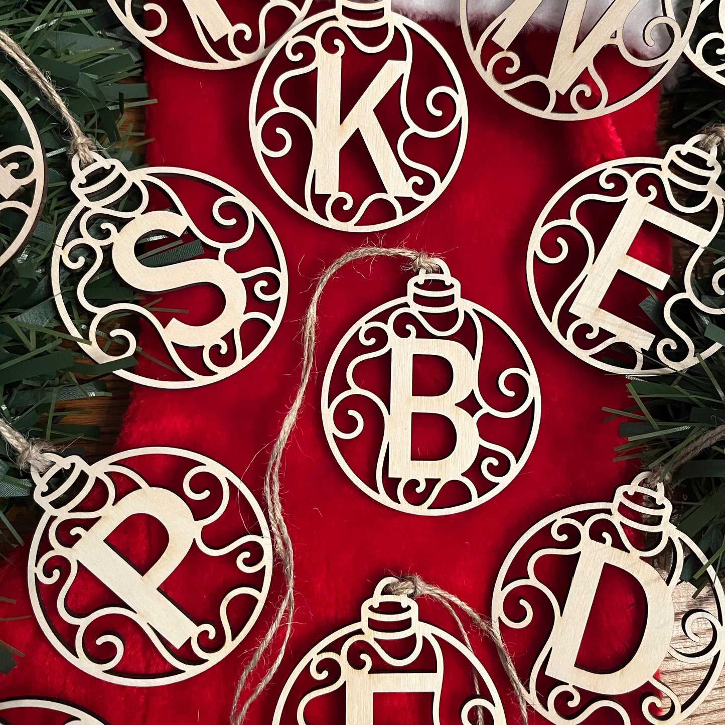Personalised Initial Bauble: Laser Engraved Birch Wood Ornament, Christmas Decoration