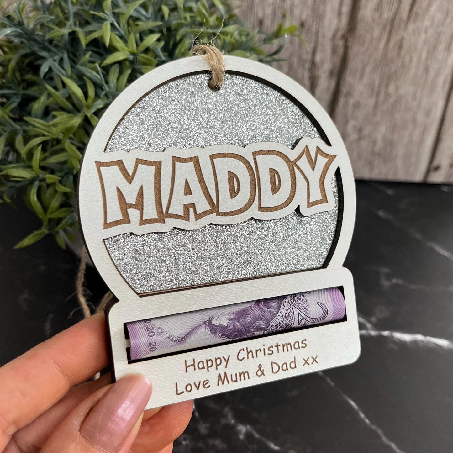 Personalised Birthday Money Holder: Sparkly Wooden Cash Gift Envelope.