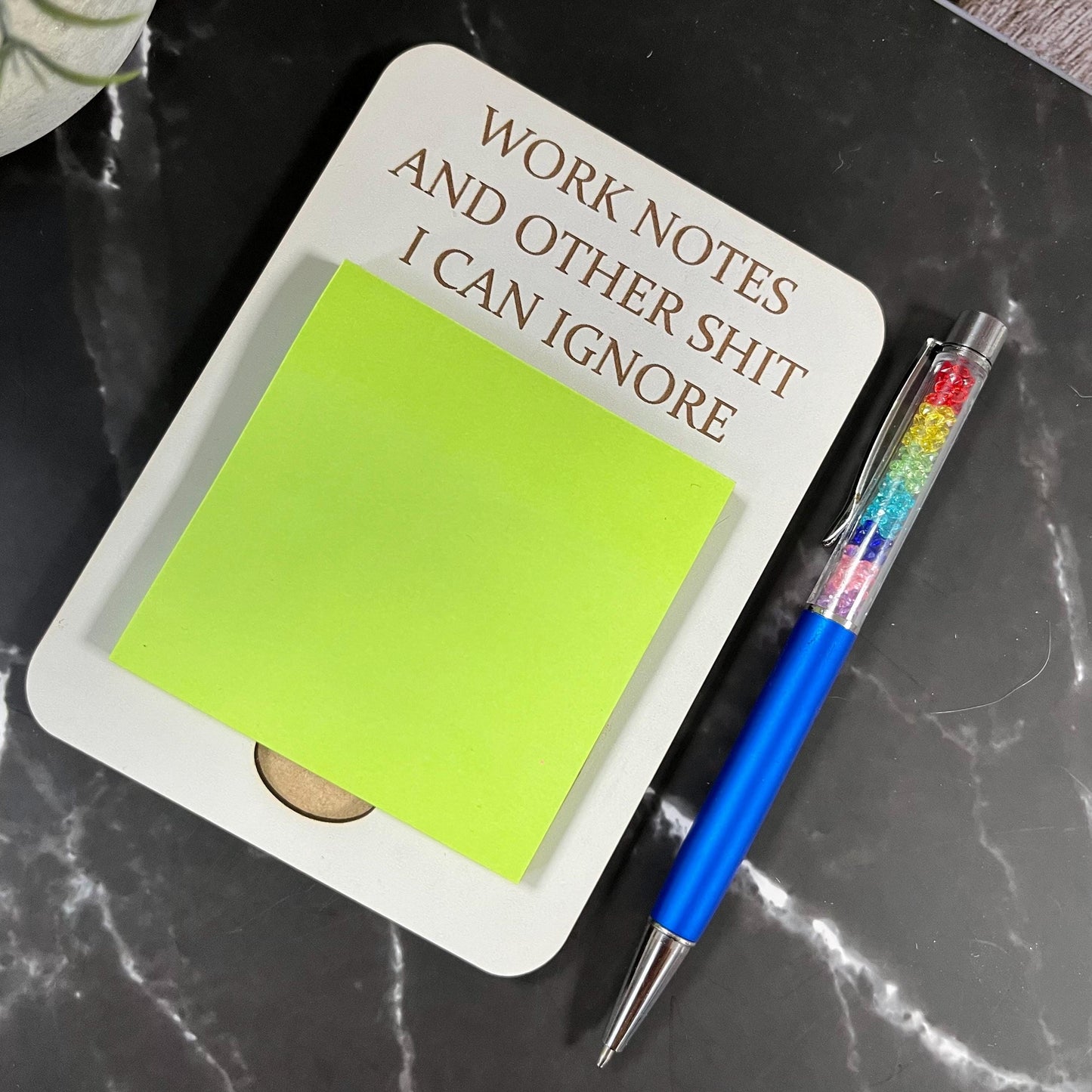 Funny Sarcastic Note Pad,  Post-It Note Holder: Engraved Desk Organizer
