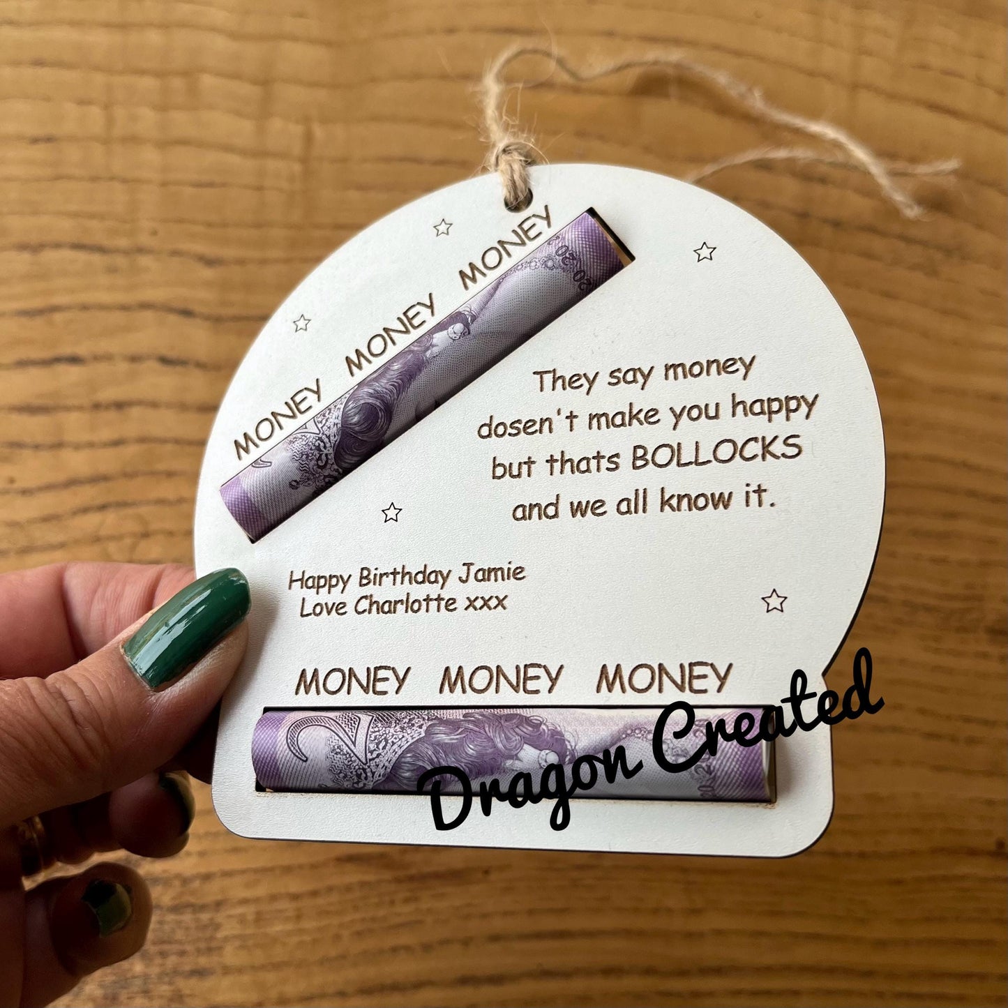Personalised Birthday Money Holder: Funny Laser Engraved Wooden Gift, Naughty Cash Wallet