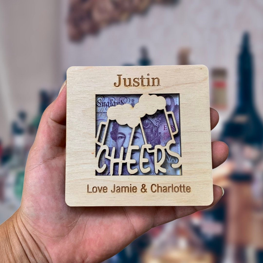 Personalized Birthday Money Holder: Wooden Beer Cash Gift