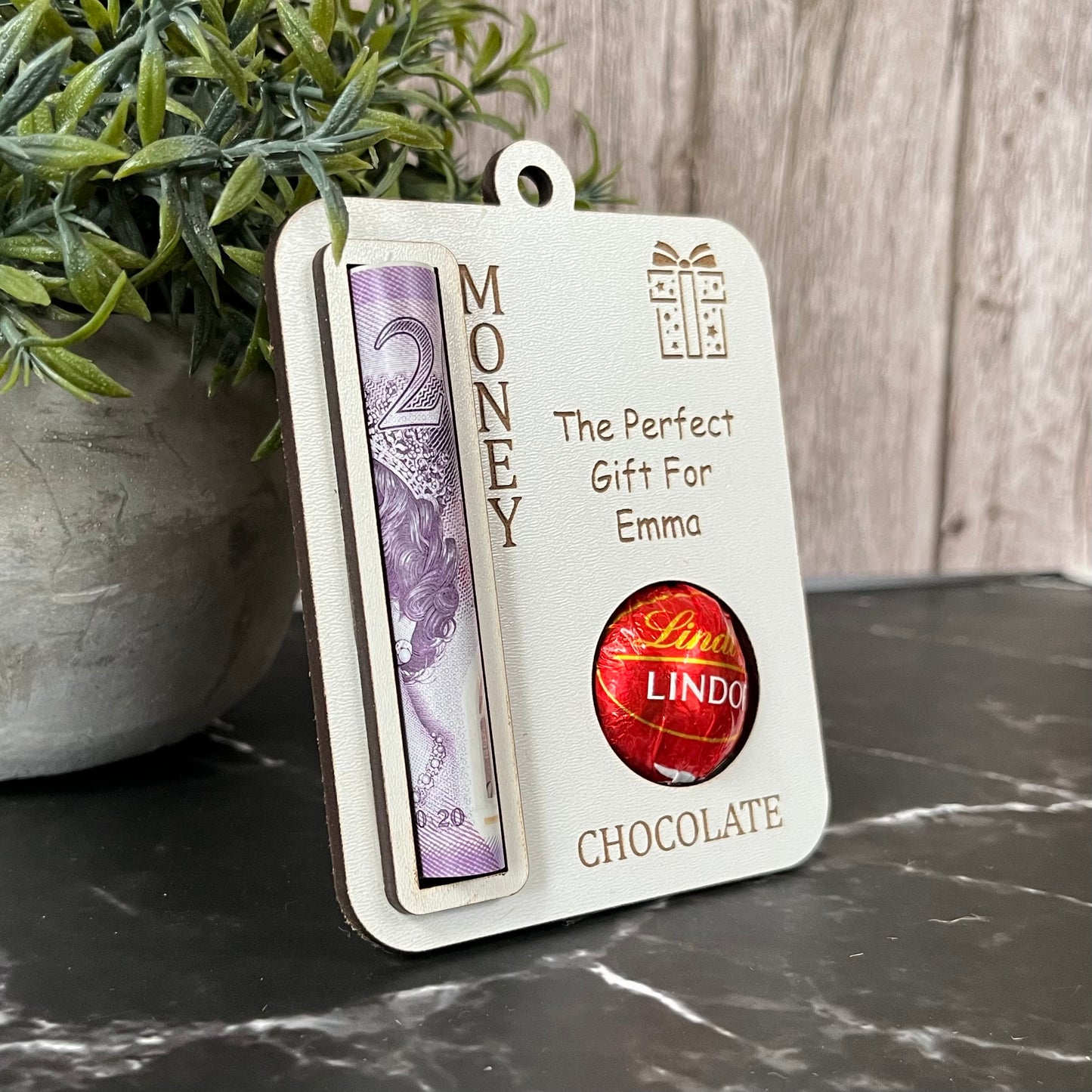 Personalised Birthday Money Holder: Lindor Chocolate And Cash Wooden, Money Envelope