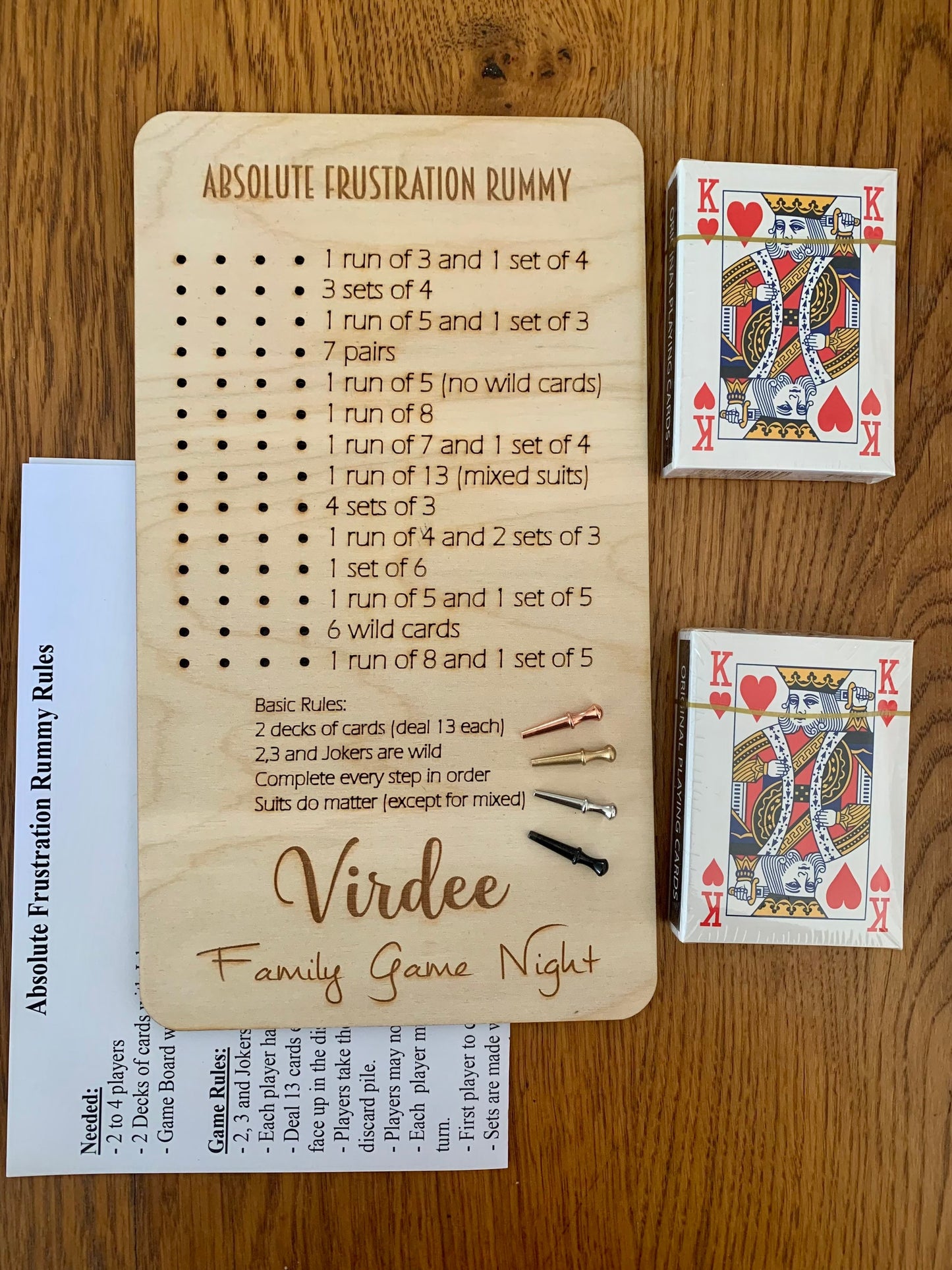 Personalised Absolute Frustration Rummy Game: Engraved Wooden Board