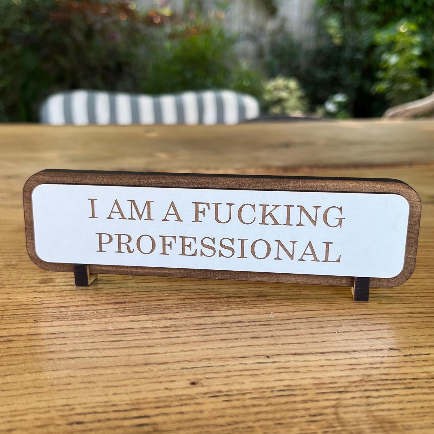 Funny Work Desk Sign, Name Plate Sign, I Am A Fucking Professional Office Wooden Plaque