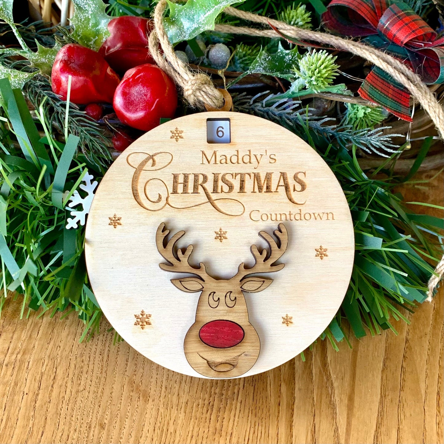 Christmas Countdown, Sliding Wooden Advent Calendar, Reindeer Reusable Xmas Calendar Personalised