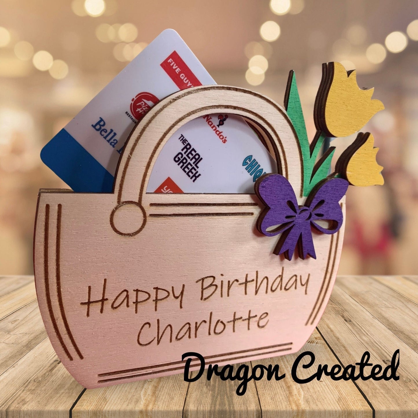 Personalised Wooden Gift Card Holder: Engraved Money Wallet