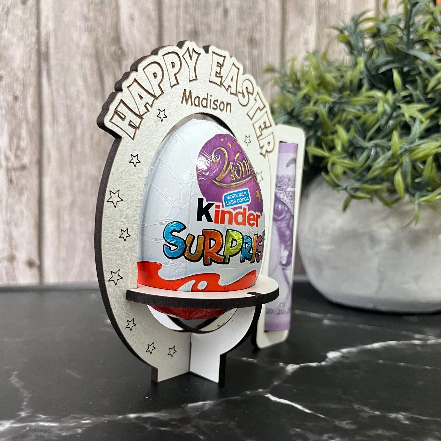 Easter Chocolate And Money Holder: Personalised Easter Envelope, Chocolate Table Stand, Cash Gift