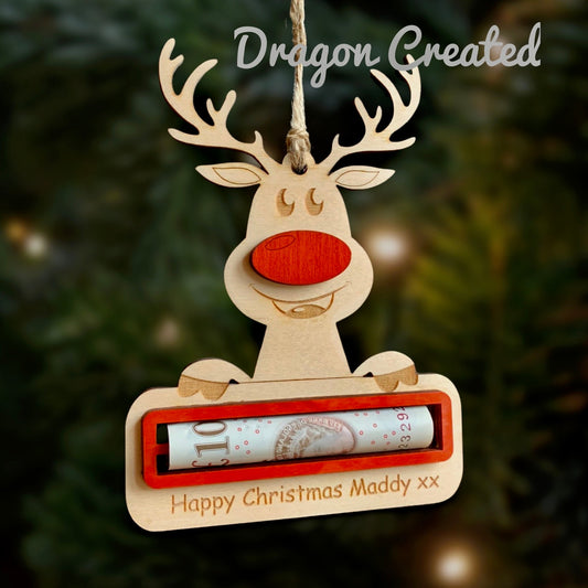 Reindeer Money Envelope , Money Holder Christmas Decorations, Cash Gift, Personalised Money Christmas Tree Decoration,