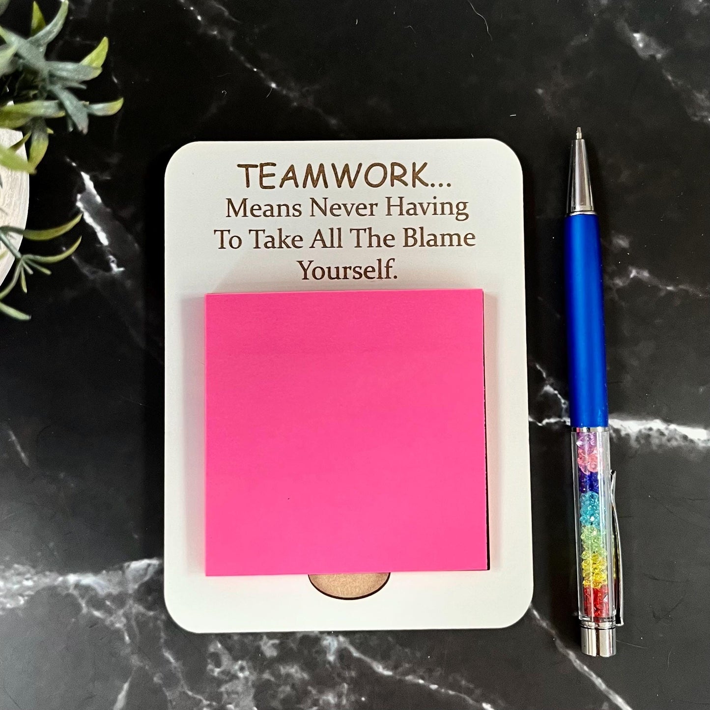 Funny Quote Note Pad, Wooden Post-It Note Holder: Funny Desk Organizer