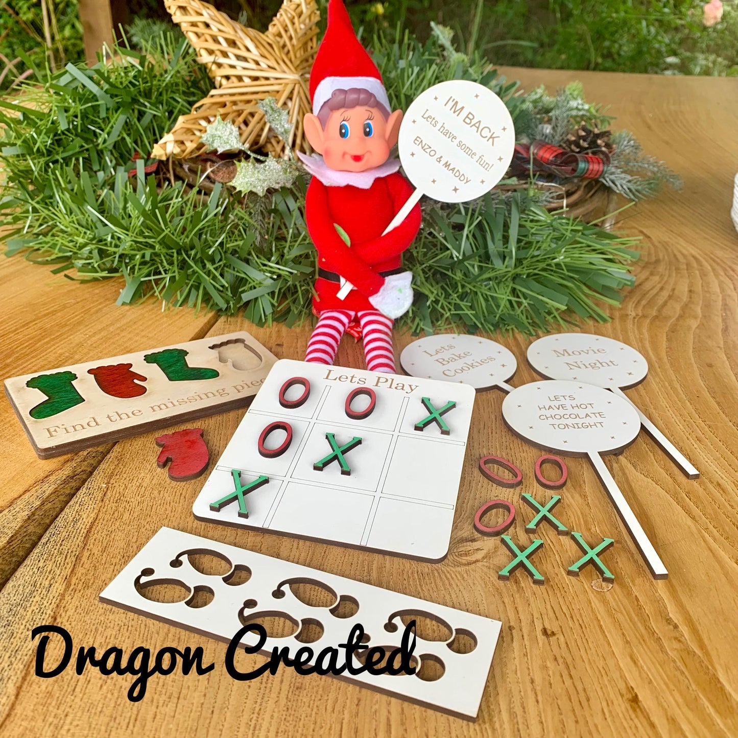 Christmas Naughty Elf Props, Xmas Elf Signs And Games. Wooden Personalised Signs