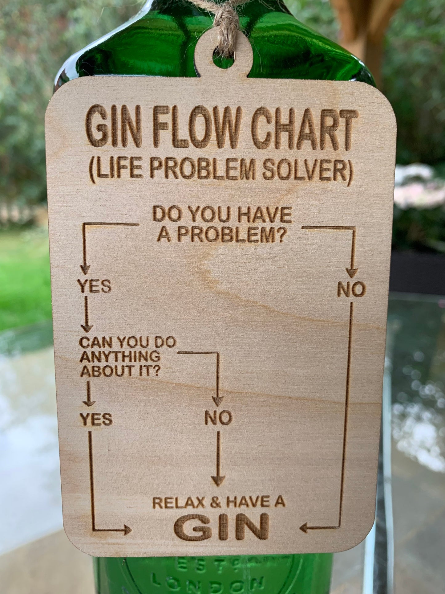 Gin Lover Gift: Novelty Wooden Gin Flow Chart Bottle Tag