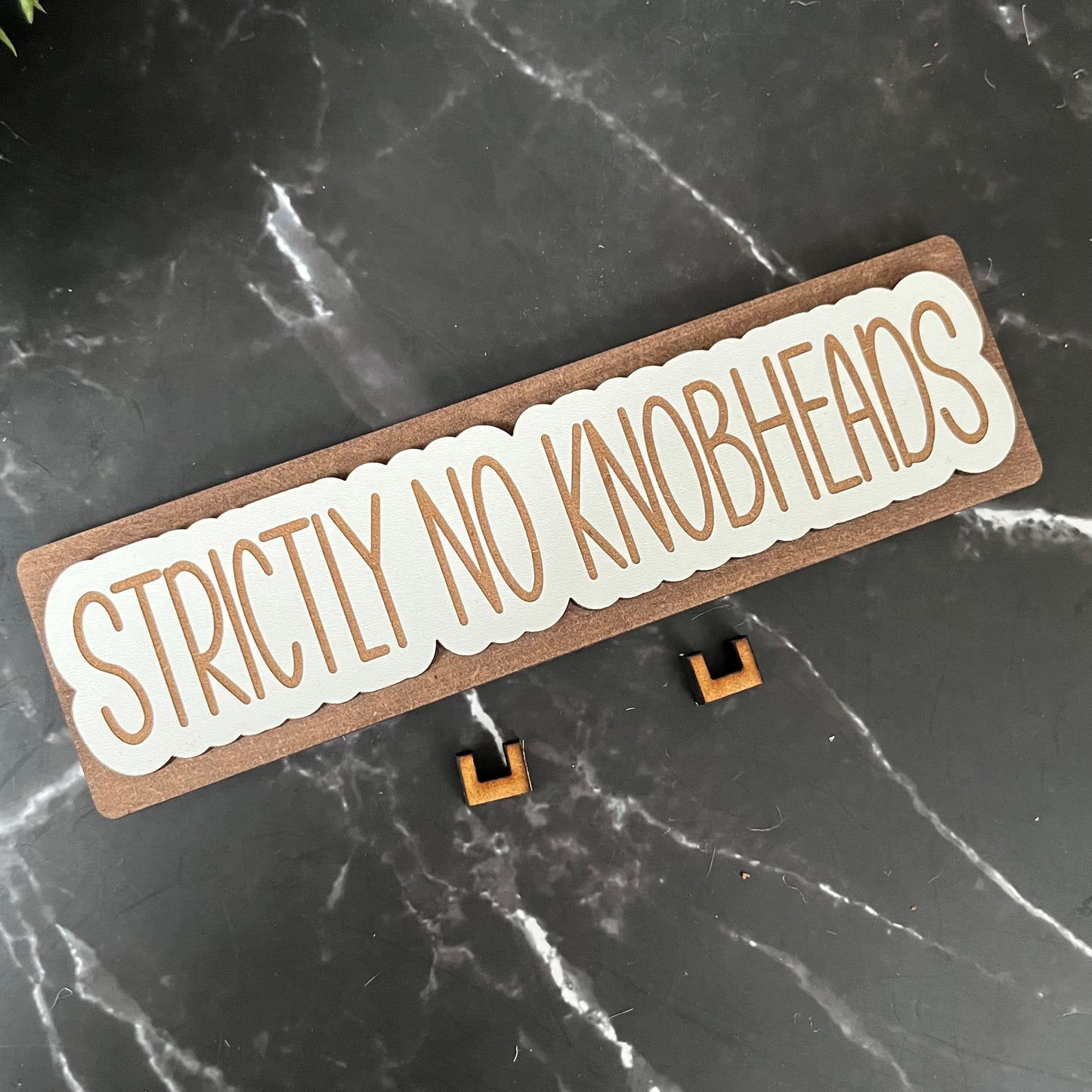Funny Personalised Work Desk Sign, Name Plate Sign, Strictly No Knobheads, Office Wooden Plaque