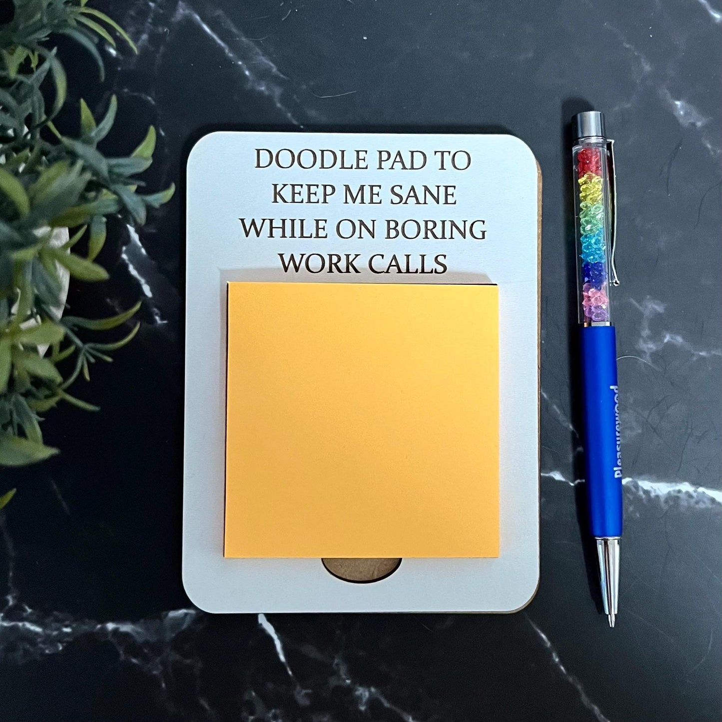 Engraved Wooden Post-It Note Holder: Funny Desk Organizer, Office Note Pad