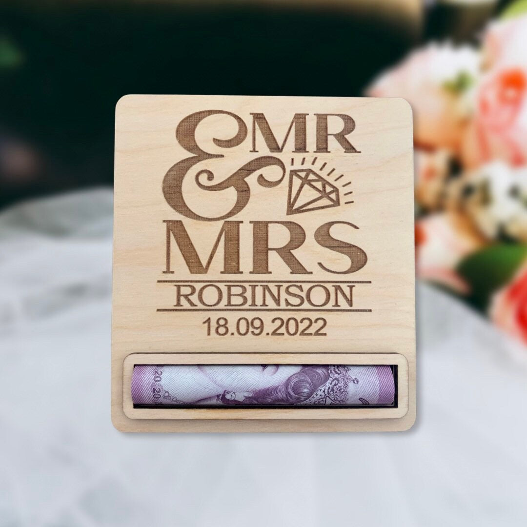 Personalised Wedding Money Holder: Engraved Wooden Gift Wallet