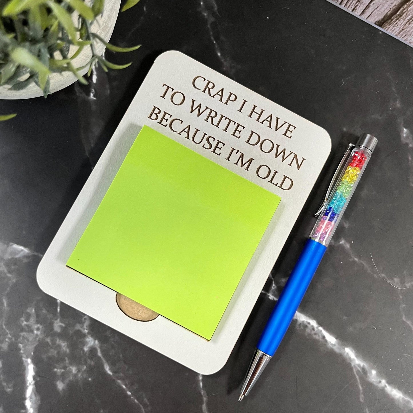 Funny Engraved Post-It Note Holder: Sarcastic Desk Organizer, Note Pad