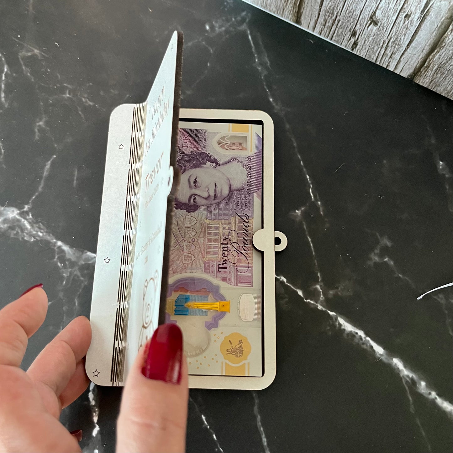 Personalised Birthday Money Holder: Wooden Cash Gift Envelope, First Birthday Wallet