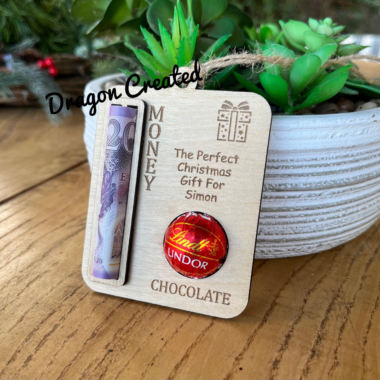 Personalised Christmas Money Holder: Lindor Chocolate And Cash Tree Decoration, Money Envelope