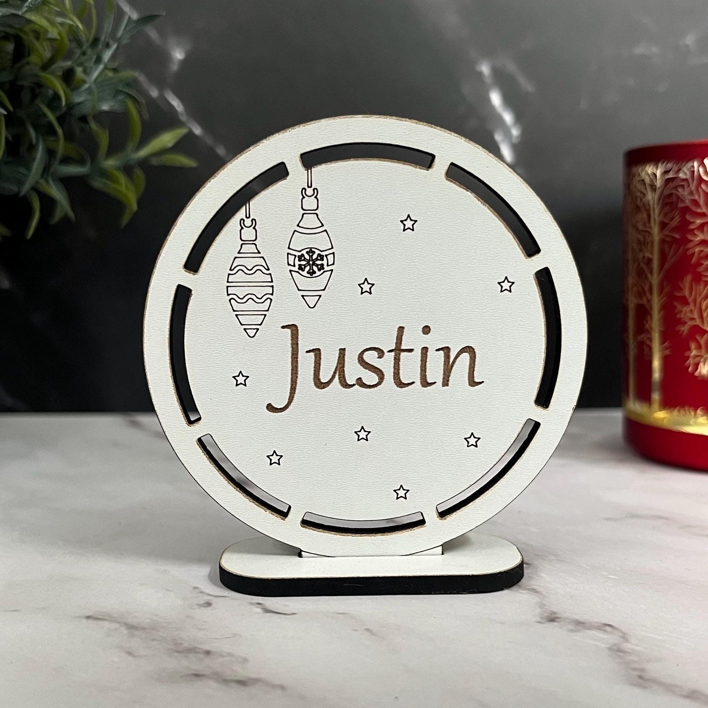 Personalised Christmas Table Place Settings, Chocolate Lindor Holder, Place Card: Laser Engraved Wooden Table Decoration