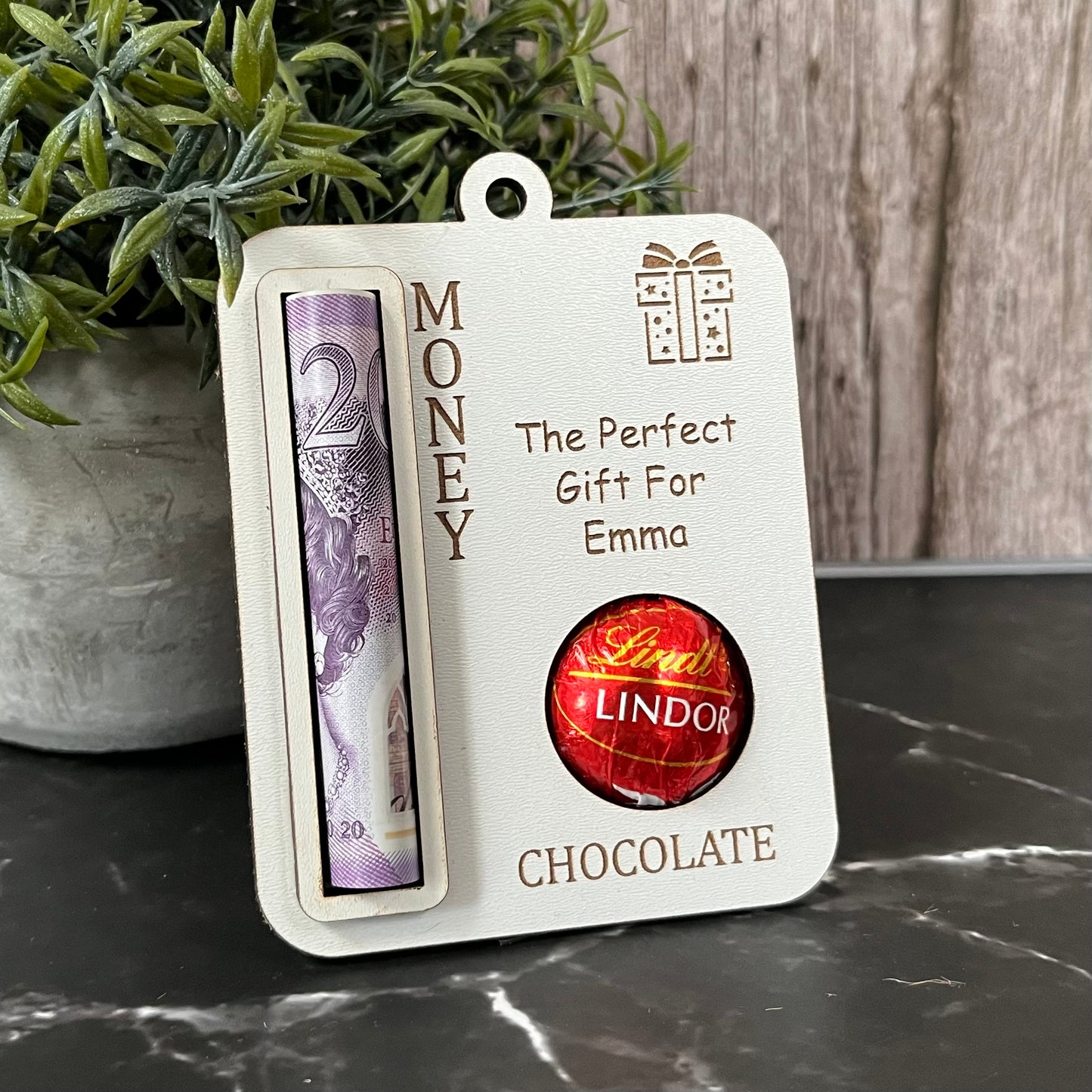 Personalised Birthday Money Holder: Lindor Chocolate And Cash Wooden, Money Envelope