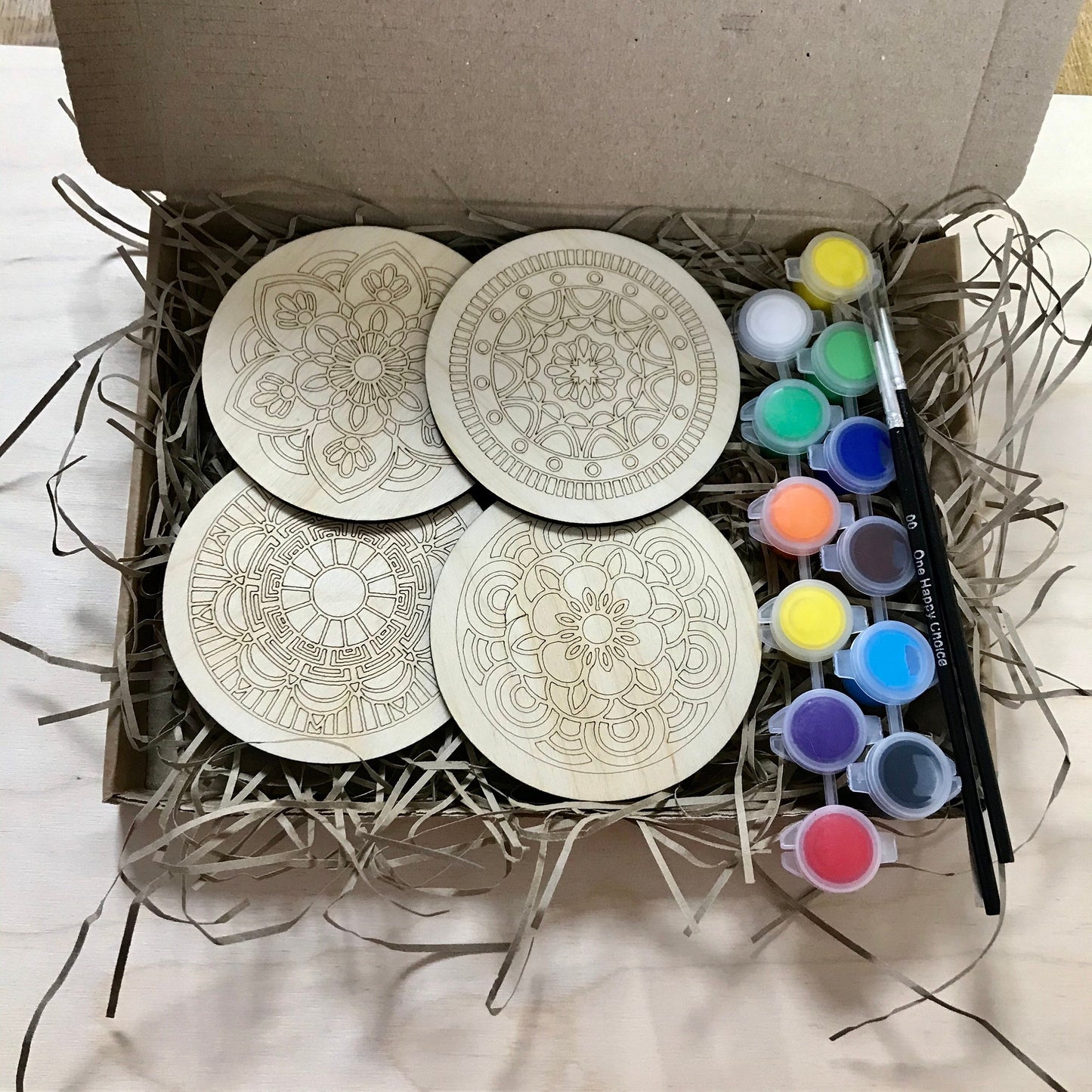 DIY Mandala Coaster Paint Kit: Birch Wood Arts & Craft Gift