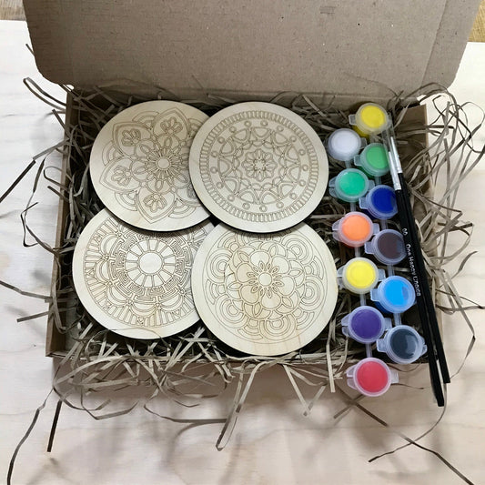 DIY Mandala Coaster Paint Kit: Birch Wood Arts & Craft Gift
