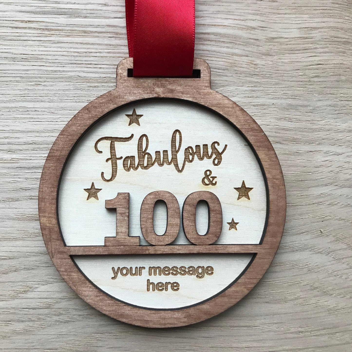 Personalised 100th Birthday Award Medal: Laser Engraved Wood