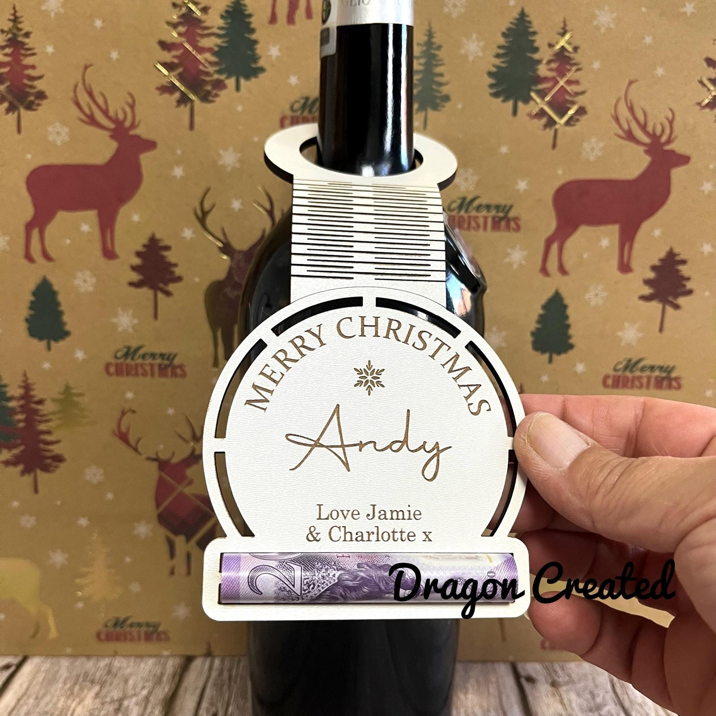 Wine Tag With Money Holder, Christmas, Wooden Money Envelope Wine Bottle Topper,