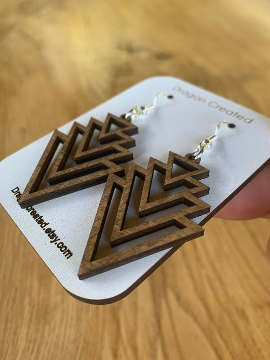 Wooden Earrings - Lightweight hyper allergenic Earrings - handmade Drop Earring - Dangly Silver