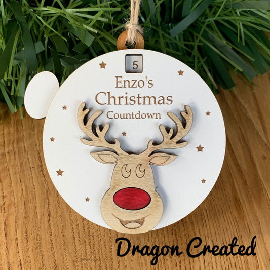 Personalised Wooden Reindeer Advent Calendar: Christmas Countdown Bauble