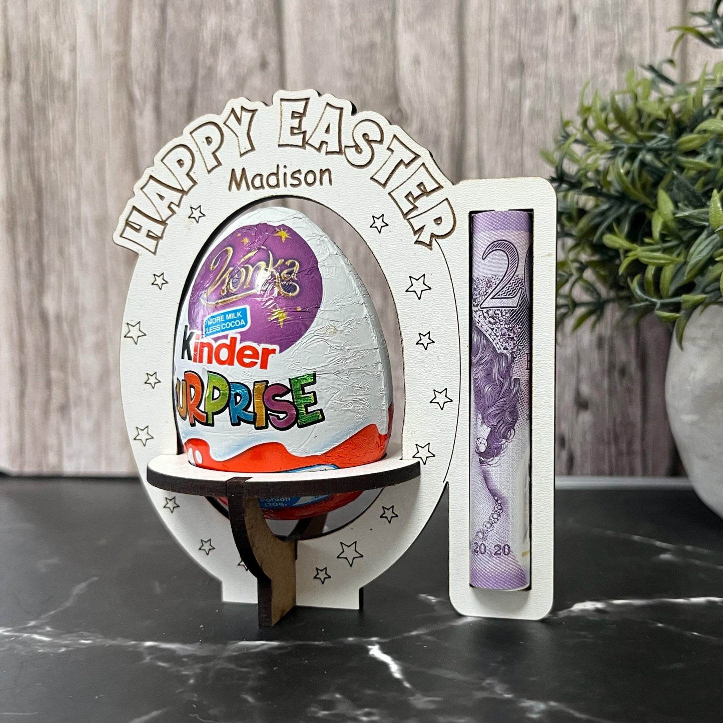 Easter Chocolate And Money Holder: Personalised Easter Envelope, Chocolate Table Stand, Cash Gift