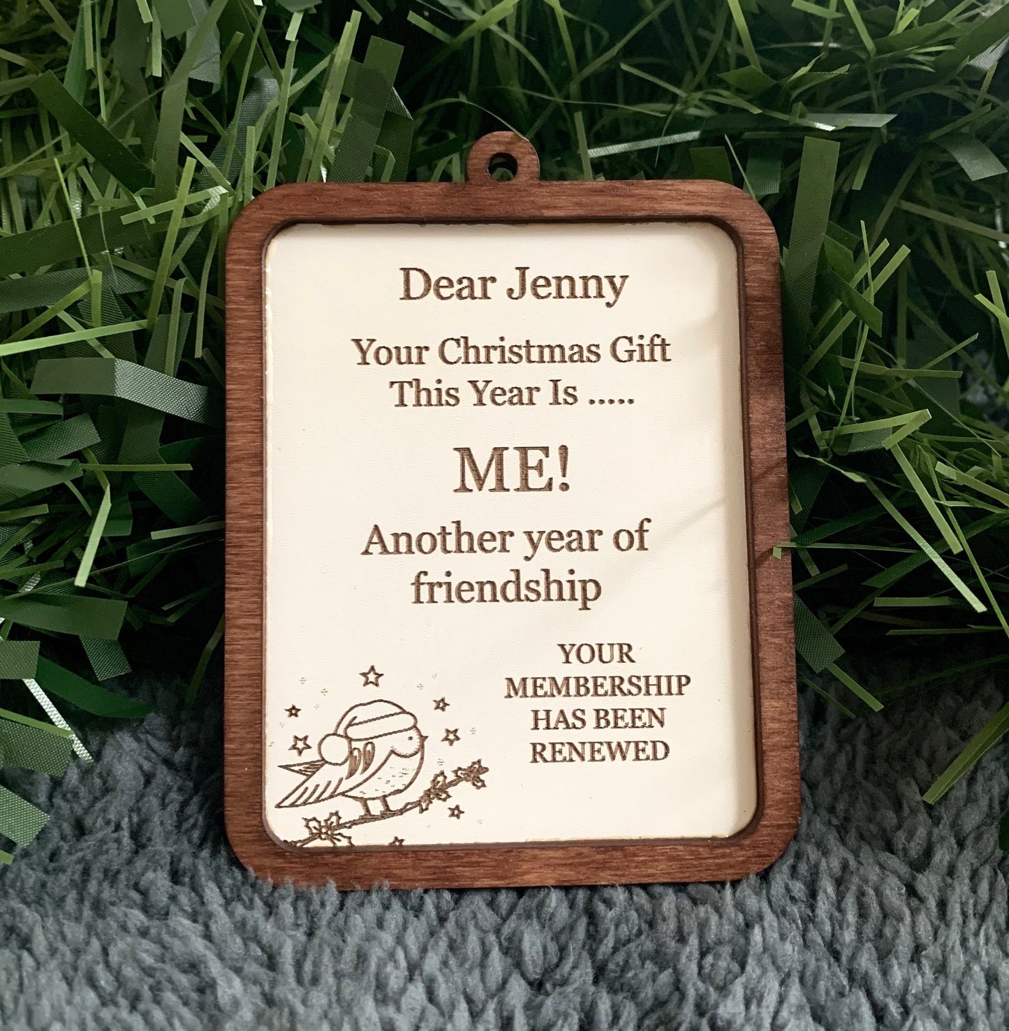 Personalized Bestie Ornament: Engraved Birch Wood Friendship Gift