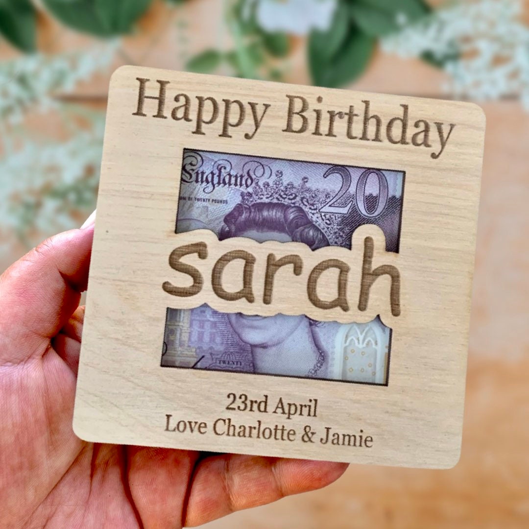 Personalised Birthday Money Holder: Wooden Cash Gift Envelope,