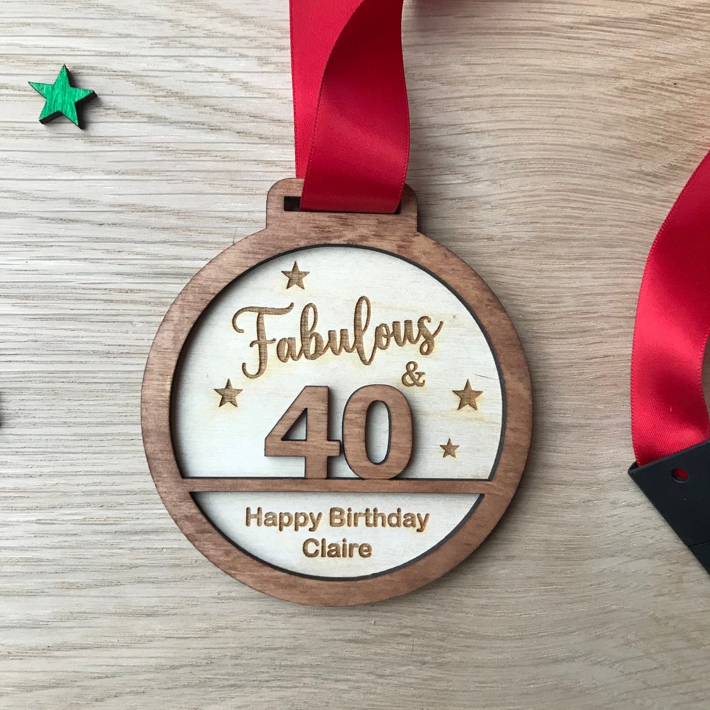Personalised 40th Birthday Award Medal: Engraved Birch Wood