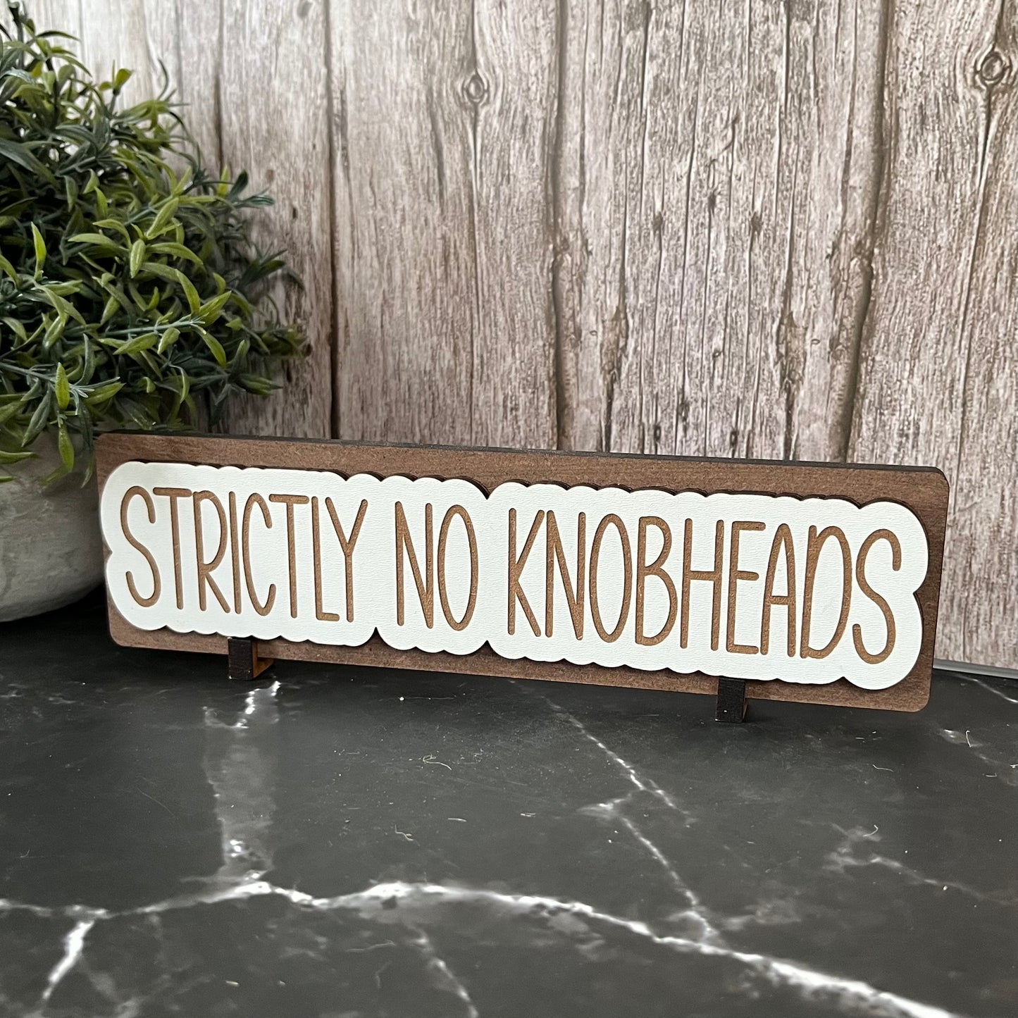 Funny Personalised Work Desk Sign, Name Plate Sign, Strictly No Knobheads, Office Wooden Plaque